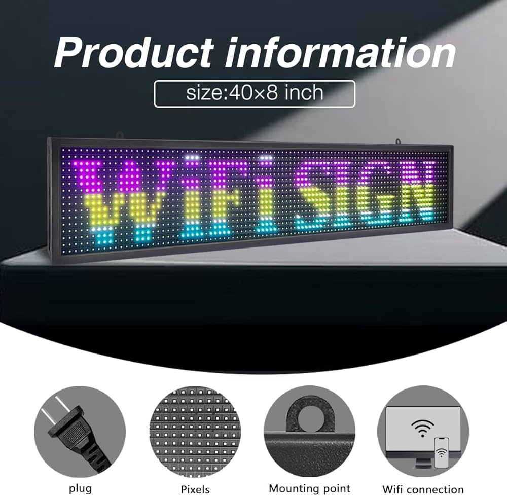 Outdoor WiFi LED Display Sign 40"x8" Digital Advertising Board - IP45 Waterproof Scrolling Message Board with Mobile App Control for Business Storefront Retail Promotion - Image 3