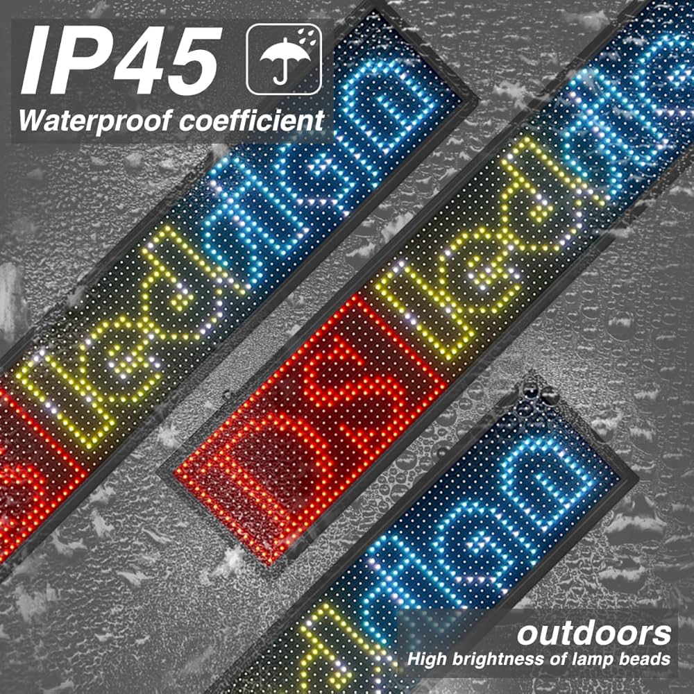 Outdoor WiFi LED Display Sign 40"x8" Digital Advertising Board - IP45 Waterproof Scrolling Message Board with Mobile App Control for Business Storefront Retail Promotion - Image 4