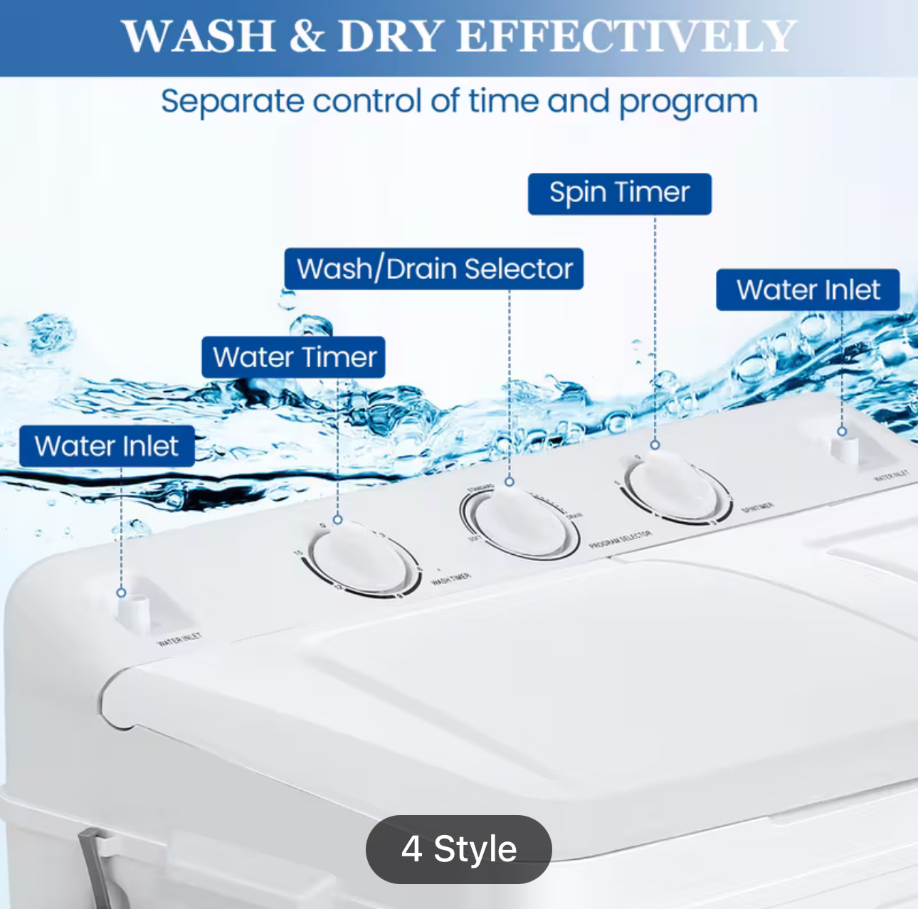 Portable Washing Machine, 16lbs Compact Washer(9.6lbs) and Dryer(6.4lbs) Combo with Drain Pump, Twin Tub Mini Laundry Portable Washer for Apartments, Dorm, Rv, Camping, Gray - Image 3