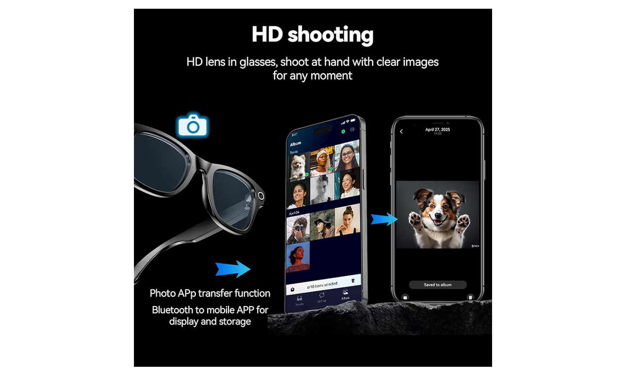 AI Smart Glasses with HD Camera and Bluetooth - AI Photo Recognition and Interactive Dialogue, Noise-canceling Bluetooth 5.4, and Long Battery Life | Stylish Black Frame and Lenses - Image 4