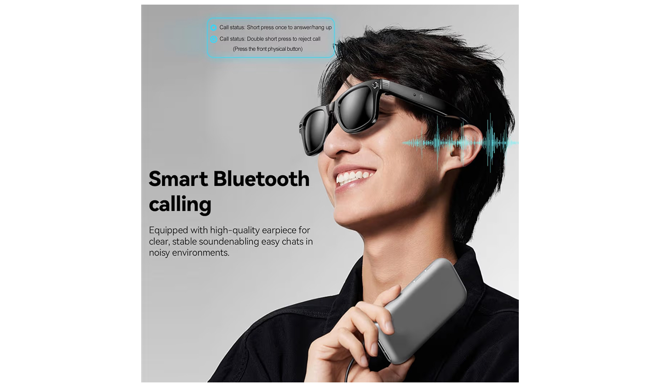 AI Smart Glasses with HD Camera and Bluetooth - AI Photo Recognition and Interactive Dialogue, Noise-canceling Bluetooth 5.4, and Long Battery Life | Stylish Black Frame and Lenses - Image 5
