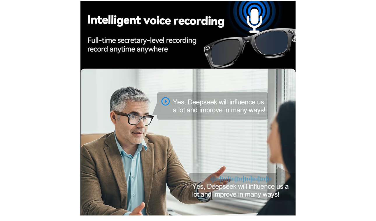 AI Smart Glasses with HD Camera and Bluetooth - AI Photo Recognition and Interactive Dialogue, Noise-canceling Bluetooth 5.4, and Long Battery Life | Stylish Black Frame and Lenses - Image 6