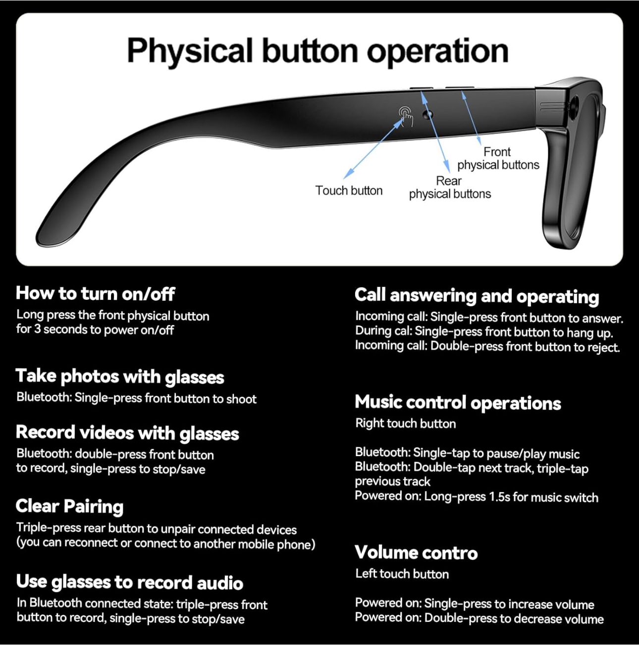AI Smart Glasses with HD Camera and Bluetooth - AI Photo Recognition and Interactive Dialogue, Noise-canceling Bluetooth 5.4, and Long Battery Life | Stylish Black Frame and Lenses - Image 8