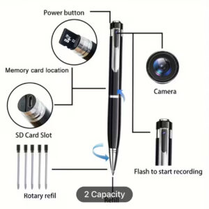 HD Portable Smart Pen Camera, Supports HD Video Recording, Built-In 32GB TF Card to Save Videos. One-Button Power On, Loop Recording, Rechargeable Battery, Compact And Portable, for Recording Meetings, Lectures And Classroom Notes