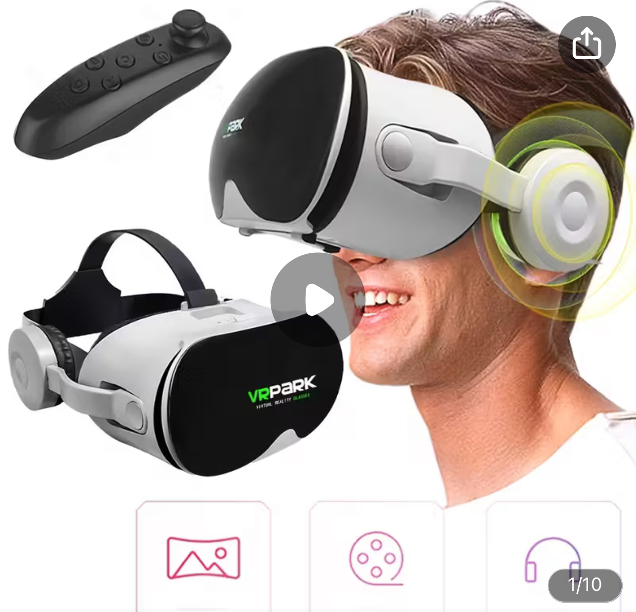 Adjustable VR 3D Virtual Reality Headset with Comfort Padding, ABS Material, Smartphone Support - Ideal for Immersive Video and Gaming Experiences