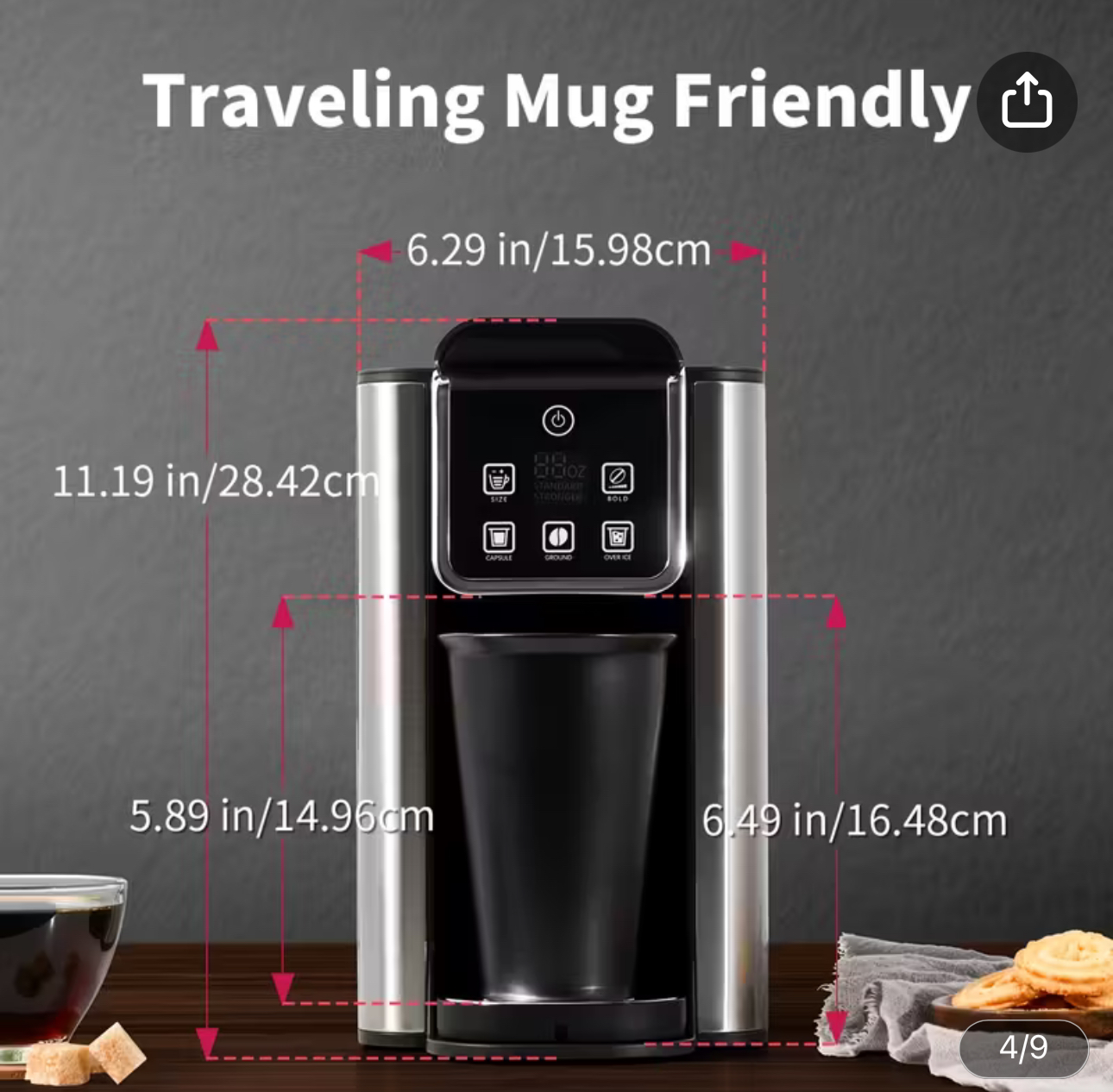 Hot & Iced Coffee Maker with Bold Setting, Single Serve Coffee Maker for K Cup and Grounds, 6-14 Oz Brew Sizes, 50 Oz Removable Water Tank, One Cup Coffee Machine with Reusable Filter, Black - Image 4