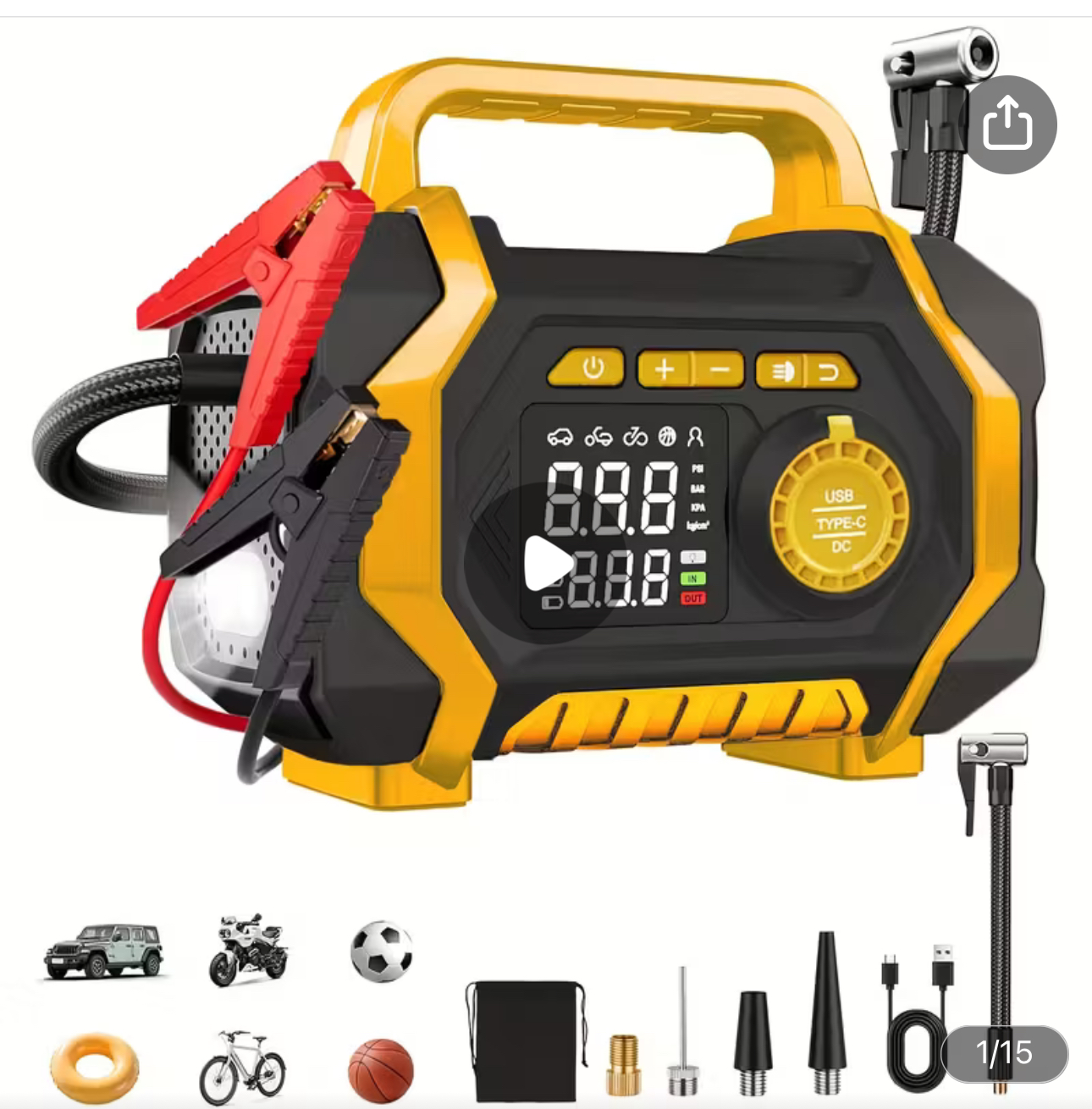 7000A Jump Starter with Air Compressor, Portable Car Jump Starter, 5000A&7000APeak Jump Starter Battery Pack With150PSI Digital Tire Inflator, Car Battery Charger Portable for 10.L Gas Or 9.0L Diesel Fast Charging USB Output, LED Emergency Lighting
