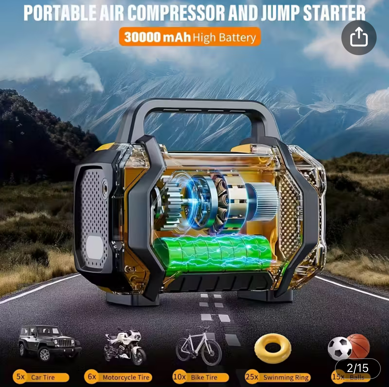 7000A Jump Starter with Air Compressor, Portable Car Jump Starter, 5000A&7000APeak Jump Starter Battery Pack With150PSI Digital Tire Inflator, Car Battery Charger Portable for 10.L Gas Or 9.0L Diesel Fast Charging USB Output, LED Emergency Lighting - Image 4