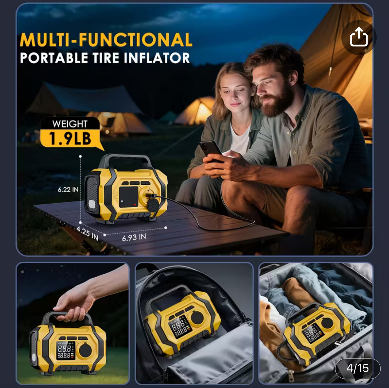 7000A Jump Starter with Air Compressor, Portable Car Jump Starter, 5000A&7000APeak Jump Starter Battery Pack With150PSI Digital Tire Inflator, Car Battery Charger Portable for 10.L Gas Or 9.0L Diesel Fast Charging USB Output, LED Emergency Lighting - Image 2