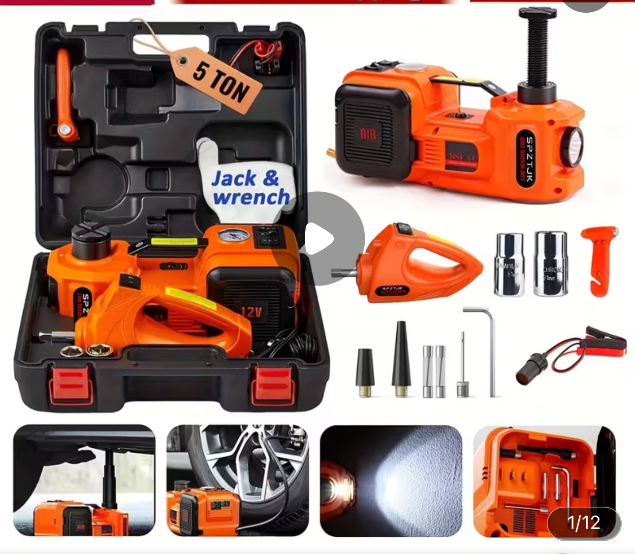 5-ton Electric Vehicle Jack, Electric Vehicle Jack Kit And Impact Wrench, Electric Jack Car And Tire Air Pump, Built-in Air Pump And LED Light, Suitable For SUV, MPV, Car And Truck Tire Replacement, Garage Maintenance, The Best Gift For Family