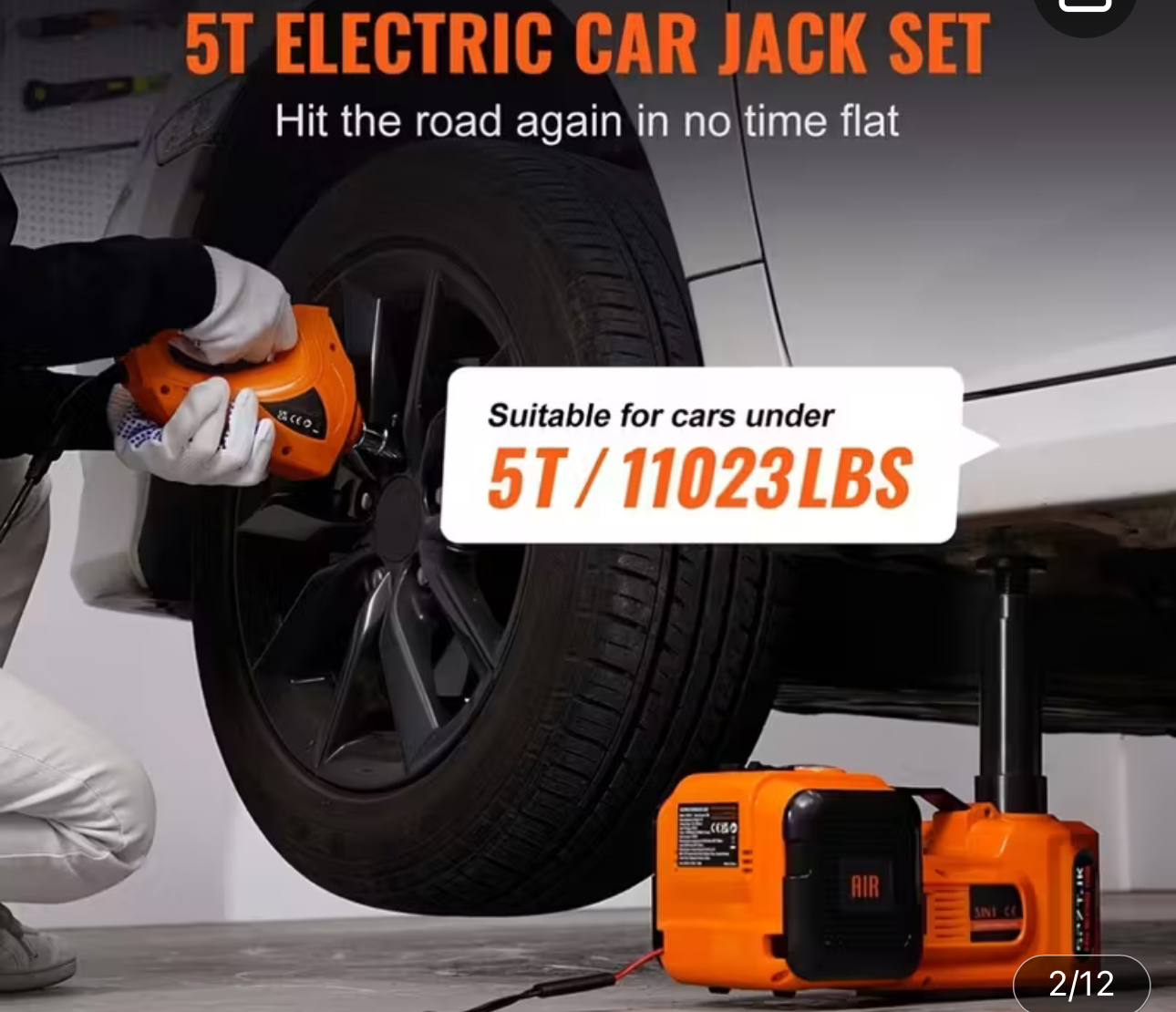5-ton Electric Vehicle Jack, Electric Vehicle Jack Kit And Impact Wrench, Electric Jack Car And Tire Air Pump, Built-in Air Pump And LED Light, Suitable For SUV, MPV, Car And Truck Tire Replacement, Garage Maintenance, The Best Gift For Family - Image 3